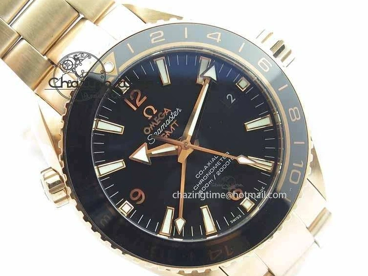 1221 Efficient Planet Ocean GMT 43.5mm RG V6F 1:1 Best Edition Black Dial On RG Bracelet A 8182